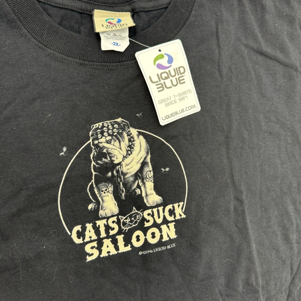 Vintage Cats Suck Saloon Liquid Blue T Shirt Pitbull Dog Pool NWT - Picture 4 of 4